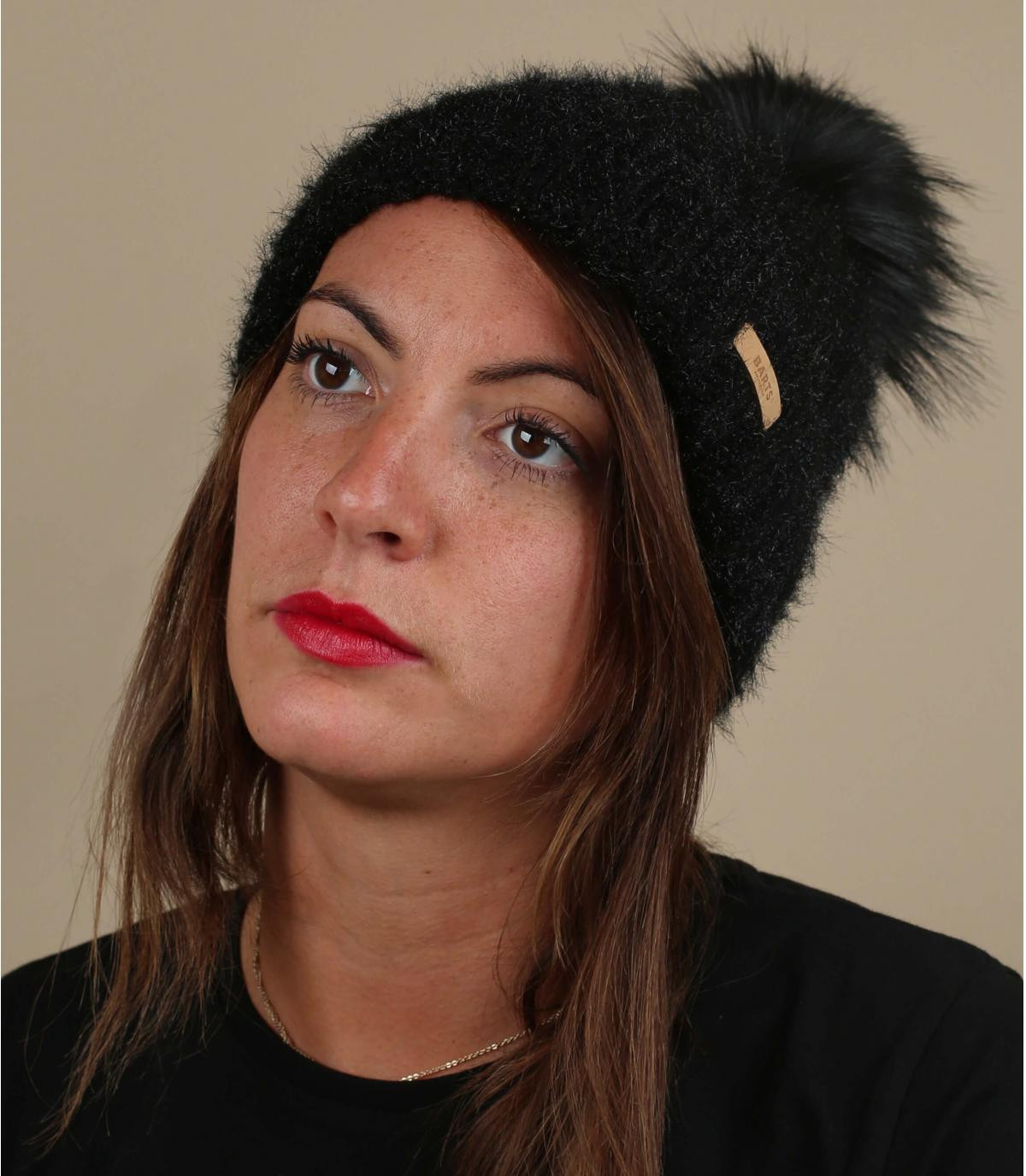 Schwarze Mütze Fellbommel Geranium Beanie black